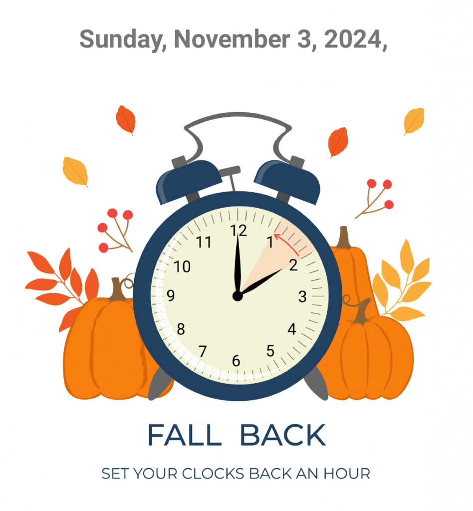 Fall back clock graphic