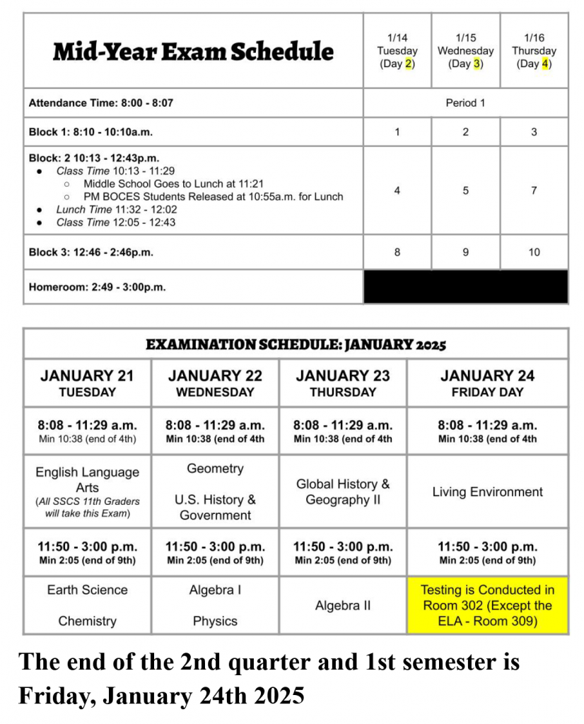 mid term exam schedule