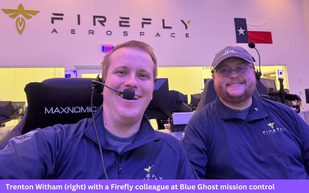 Two crew members at Firefly mission control