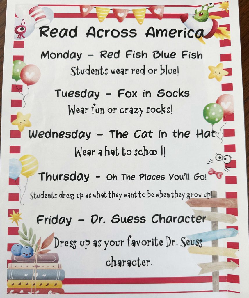 suess week dress up activities list